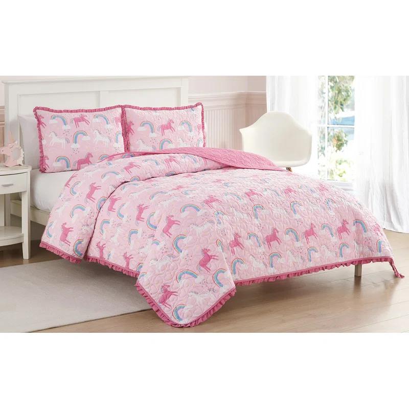 Alex + Bella ALEX + BELLA Unicorn Parade Pink Reversible Microfiber Quilt Set