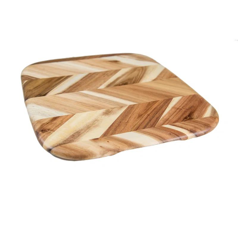 Lipper International Acacia Herringbone Rounded Edge Cutting/Serve Board With Inset Handles, Small