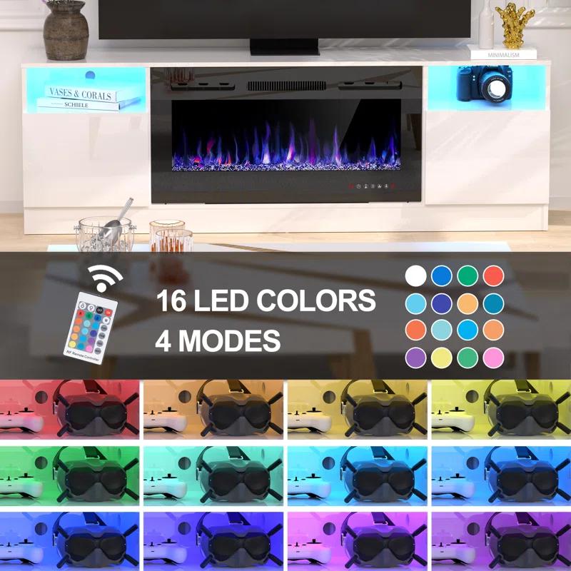 Ivy Bronx Ivy Bronx 70" Fireplace TV Stand for TVs Up to 80" with 36" Electric Fireplace, TV Console for The Living Room, LED Light Entertainment Center, Storage Cabinet, Media Console Table