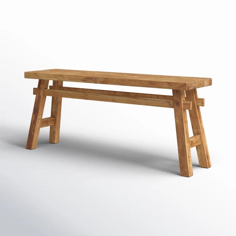 Milani Brown Wood Handmade Distressed Bench with High Trestle Legs 47" x 12" x 21"
