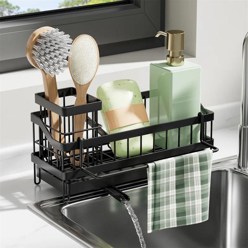 QIANXI Sponge Holder For Kitchen Sink - Self-draining Sink Caddy With Brush Holder And Dishcloth Holder, Stainless Steel Kitchen Sink Organizer For Countertop