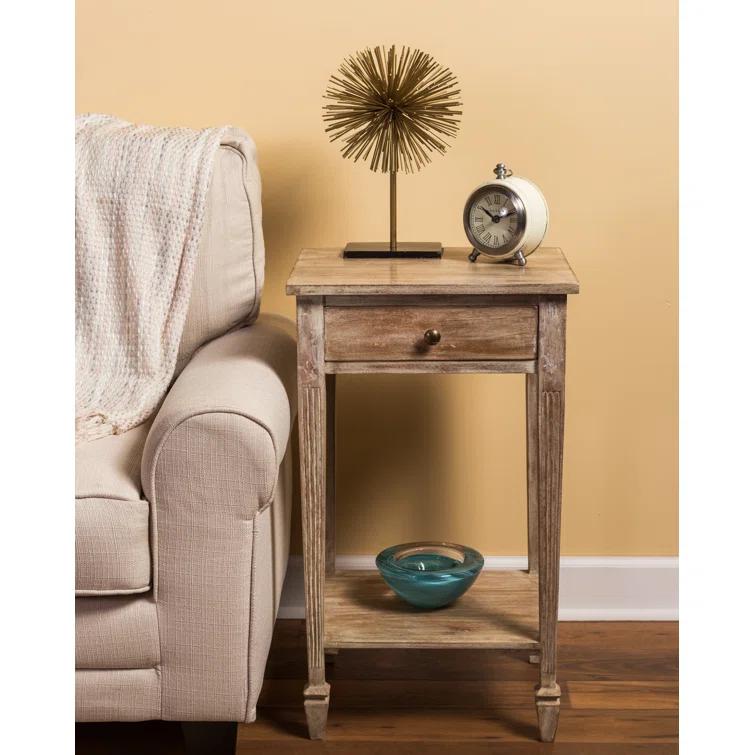 Coastal Chic Acacia Wood Rectangular Side Table with Storage