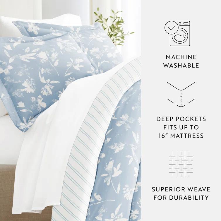 IEnjoy Home 8-Piece Reversible Bedding Bundle - Patterned Duvet Cover, Comforter Insert and Solid Sheet Set