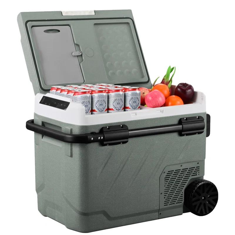 Alpicool 52Qt Dual Zone Portable Car Refrigerator, 12V/24V/220V Portable Car Fridge, With APP Smart Design to Remote Control Temperature, Large Capacity Cooler and Freezer, Wheels & Retractable Handle for Easy Move Anywhere