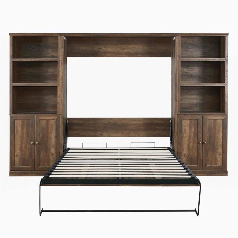 LOONGFIELD Full Size Half Self-Close And Open Murphy Bed With 2 Side Cabinet Storage Shelf, Cabinet Space-Saving Bed Perfect For Guest Room, Bed Room, Guest Room, Home Office