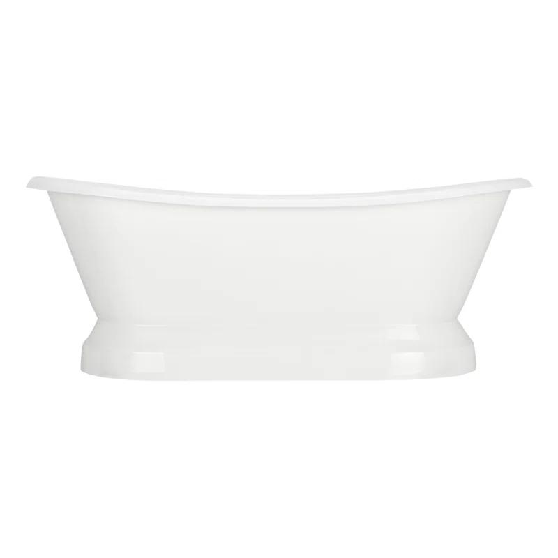 Frayser 71" Cast Iron Soaking Double Slipper Pedestal Freestanding Tub with Rolled Rim and Drain Kit