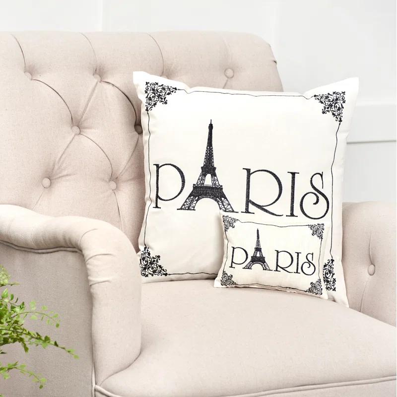 Paris Embroidered Throw Pillow