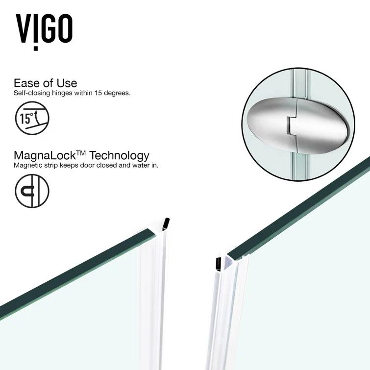 VIGO Verona 38" W x 38" D x 77" H Hinged Frameless Shower Enclosure with 3/8  Clear Glass&Base VG6061CHCL38WS