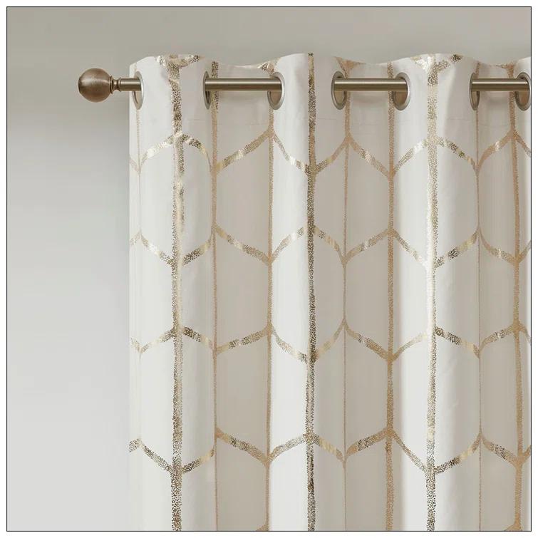 Everly Quinn Total Blackout Metallic Print Grommet Top Curtain Panel Pair (2 Pcs Window Panels)