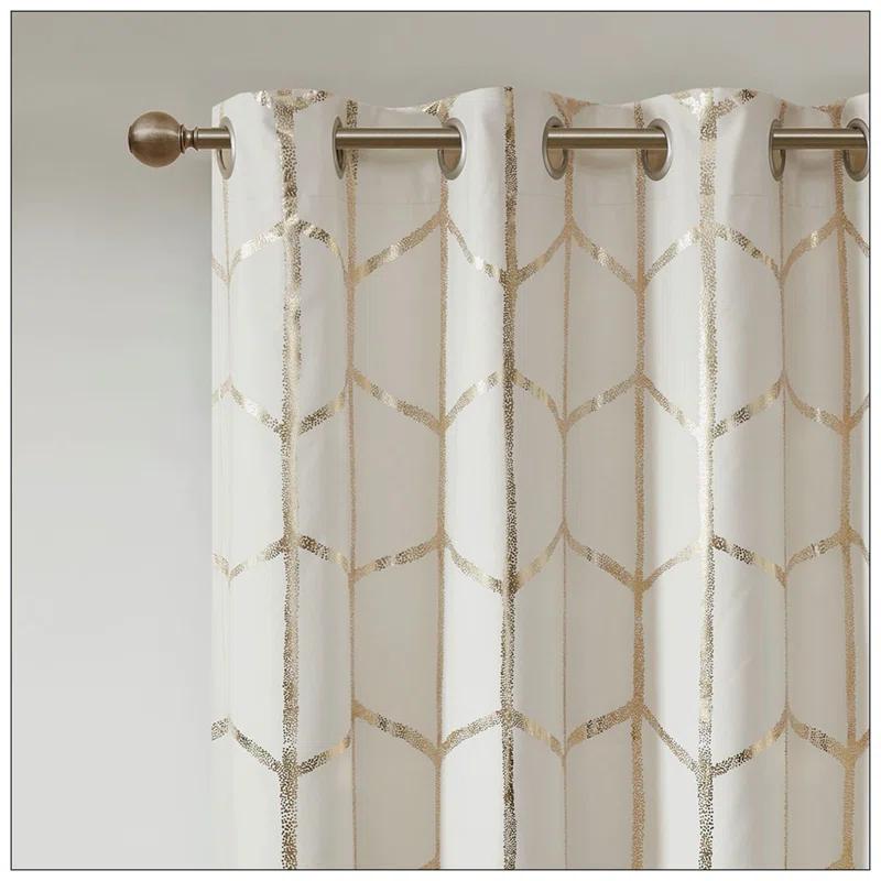 Everly Quinn Total Blackout Metallic Print Grommet Top Curtain Panel Pair (2 Pcs Window Panels)