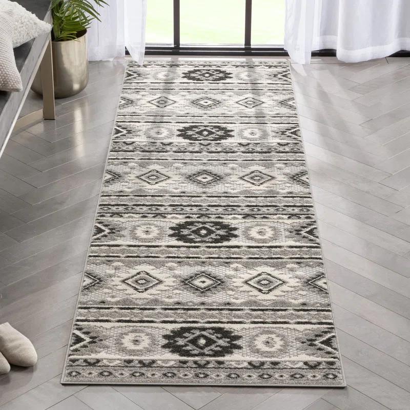 Ebern Designs Dickenson Mamba Geometric Grey Indoor/Outdoor Hi-Lo Area Rug