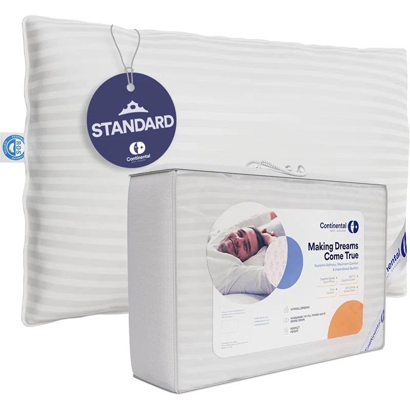 Continental Mfg. Co. Superior Down 700 Fill Power Hungarian White Goose Down Pillow, 2 Pack (Set of 2)