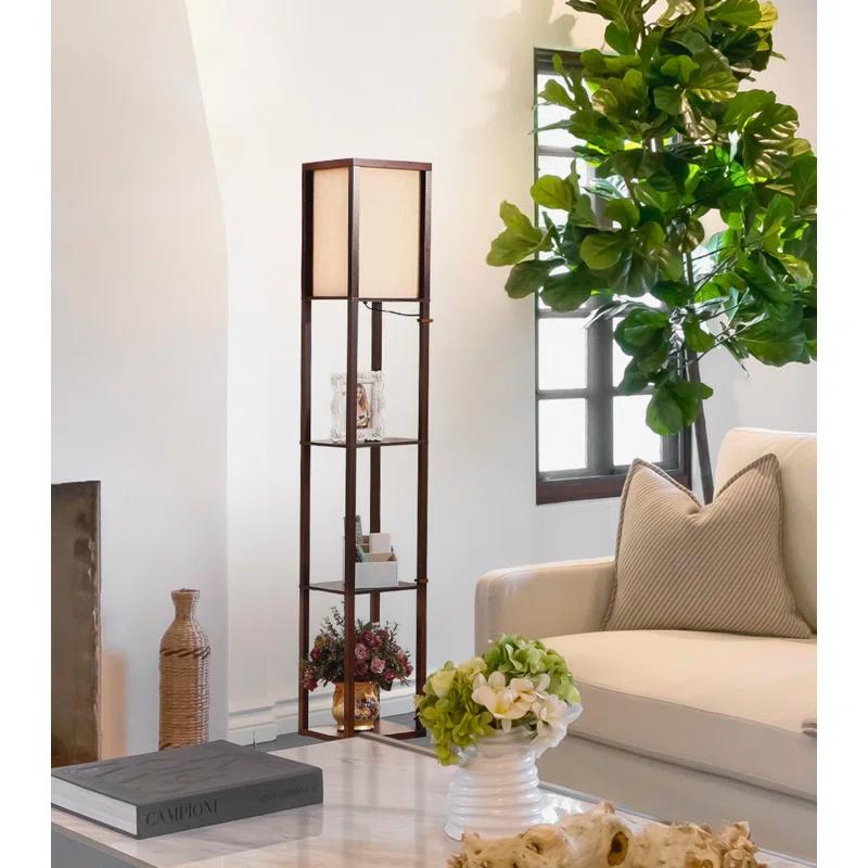 Maxwell 63 in. Traditional LED Energy Efficient 3-Shelf Floor Lamp with Fabric Square Shade