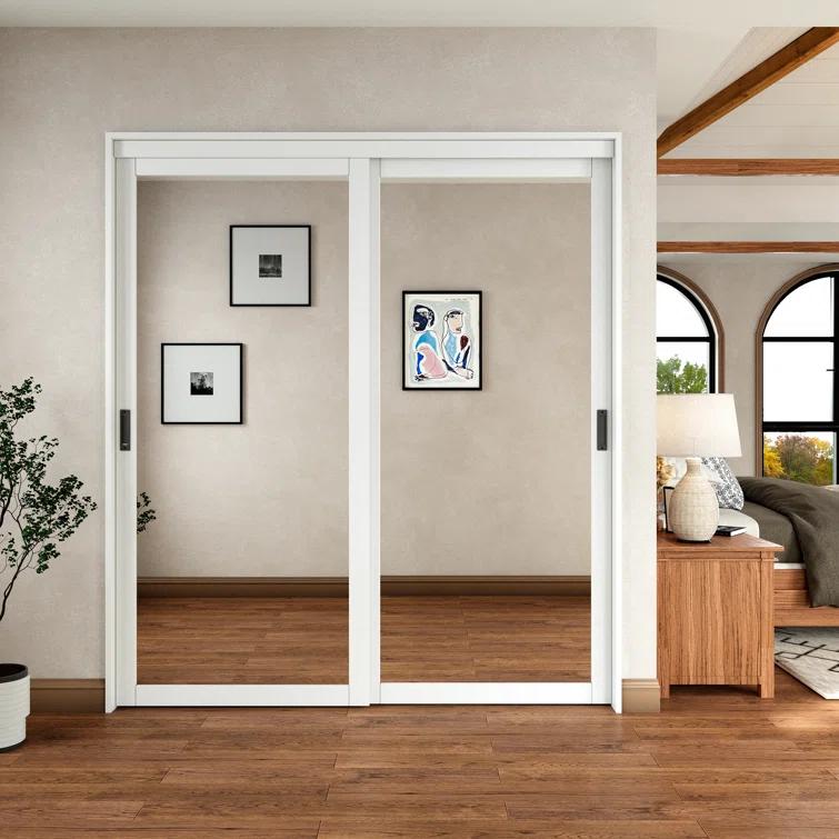ARK DESIGN 80” Tempered 1 Lite Frosted Glass White Closet Sliding Door with Hardware & Handles