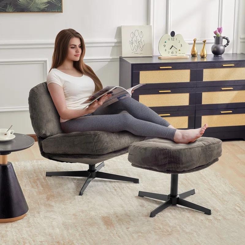 Red Barrel Studio® Hardyal Upholstered Swivel Accent Chair with Ottoman