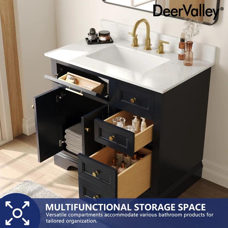 DeerValley Heritage 36'' Fully Assembled Single Bathroom Vanity with Backsplash, 3 Colors Available White/ Navy Blue/ Gray