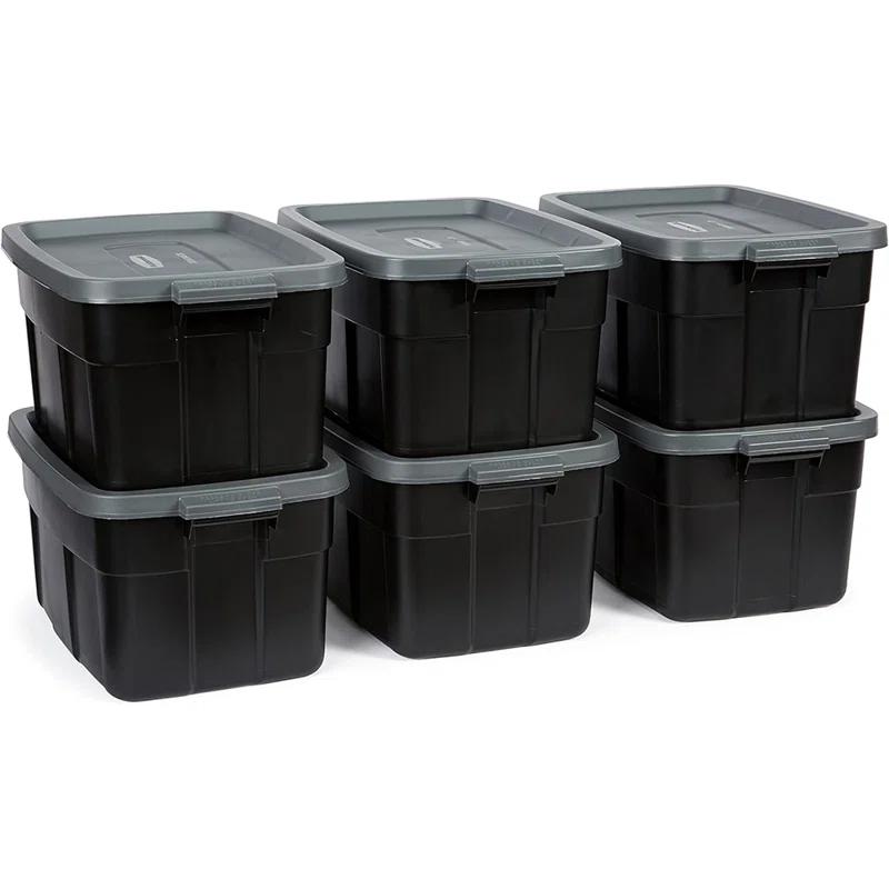 Rubbermaid Rubbermaid Roughneck Storage Totes, 14 Gallon, 6 Pack, Black/Grey