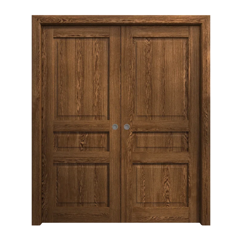 SARTODOORS Sliding French Double Pocket Doors | Ego 5012 | Kit Rail Hardware | Solid Wood Interior Bedroom Modern Doors