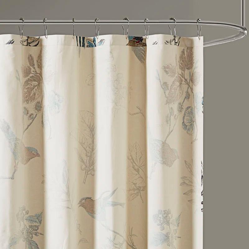 72" Multicolor Cotton Floral Shower Curtain with Birds