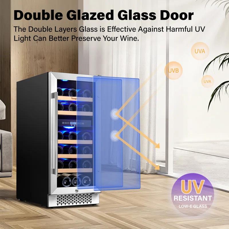 Yeego Yeego 28 Bottles 15" Dual Zone Wine Cooler Under Counter Compressor Wine Refrigerator