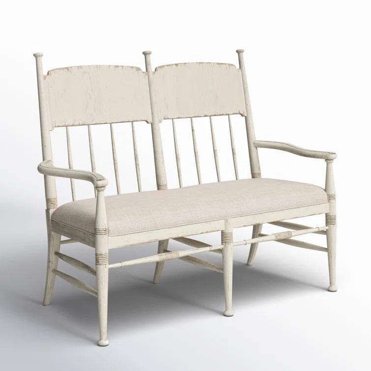 Americana Daisy Finish Linen Upholstered Entryway Bench