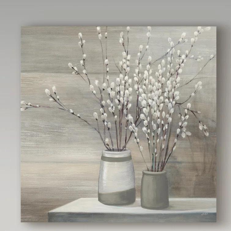 Trademark Fine Art " Pussy Willow Still Life Gray Pots Crop " by Julia Purinton