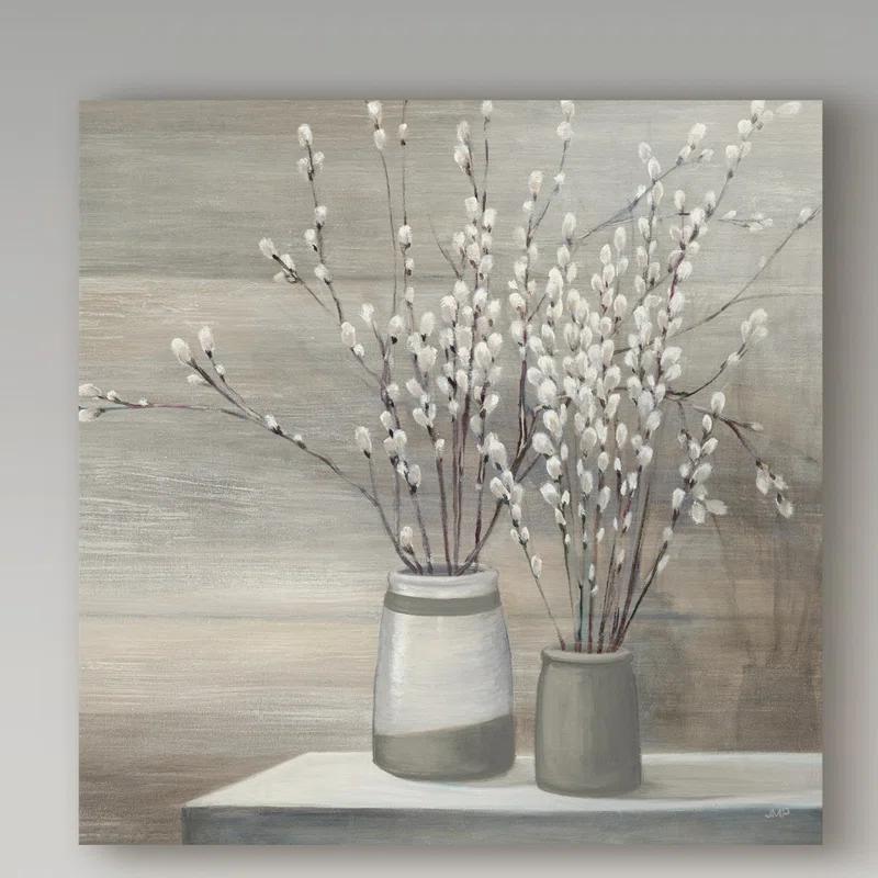 Trademark Fine Art " Pussy Willow Still Life Gray Pots Crop "