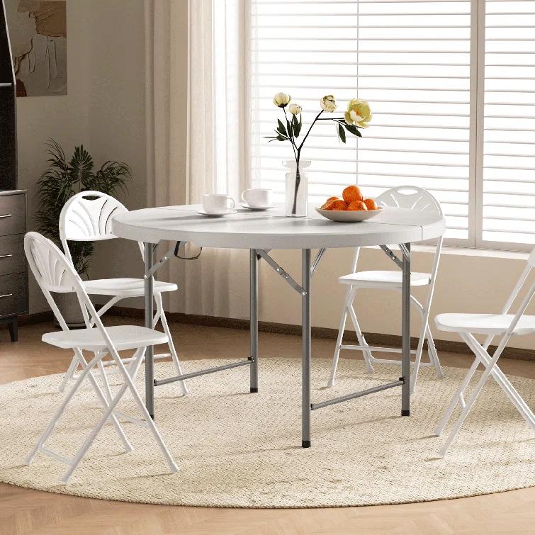 Plastic Round Folding Table, Portable Foldable Party Banquet Table for Camping Dining Outdoor Picnic