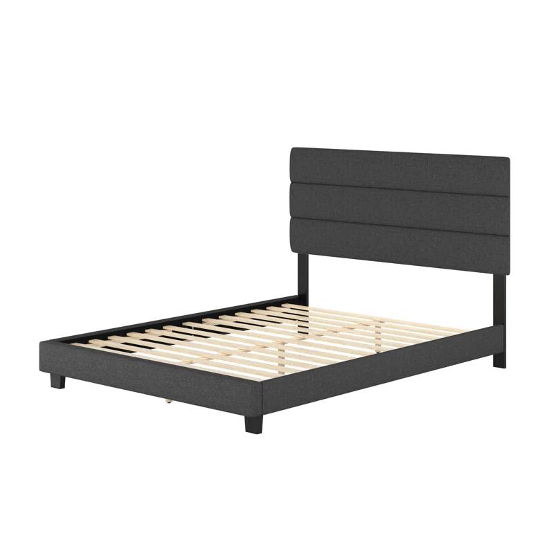 Boyd Sleep Boyd Sleep Sicily Upholstered Linen Tri Panel Platform Bed Frame with Adjustable Height Headboard, Sturdy 13 Slat Support System, No Box Spring Required
