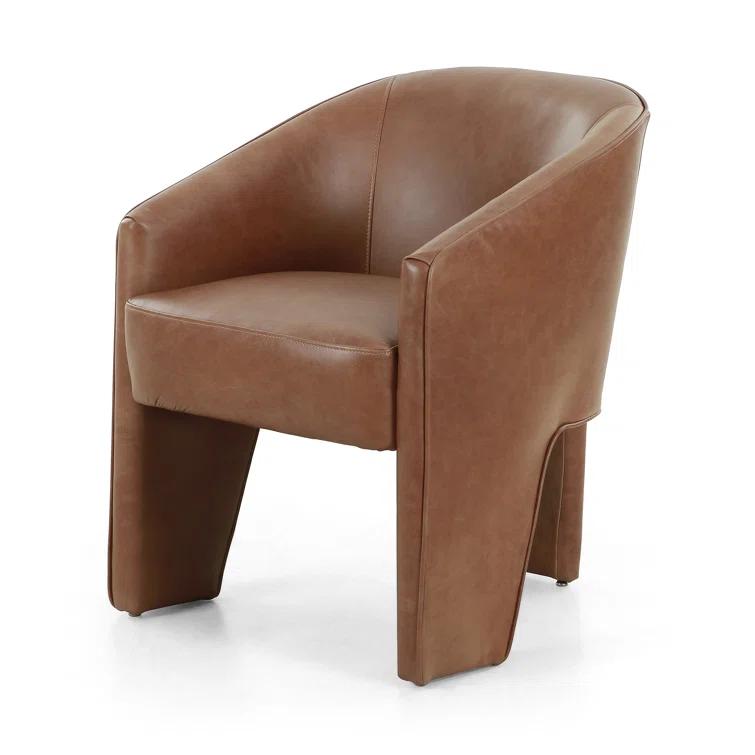 Beige Contemporary Leather-Wood Upholstered Arm Chair 25"W