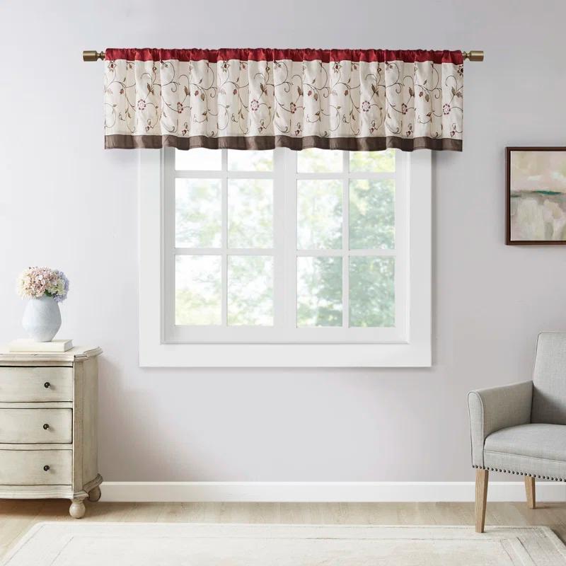 Madison Park Serene Floral Embroidered 50'' W Single Window Valance