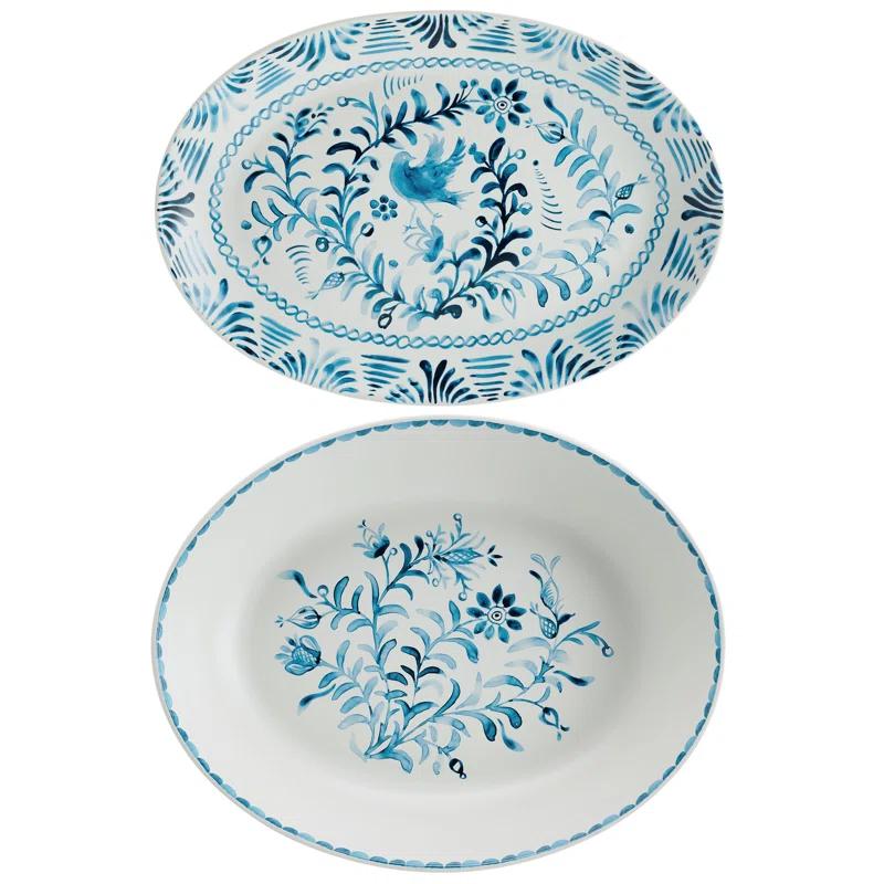 Sicily Blue Floral Ceramic Oval Platter Dish Set