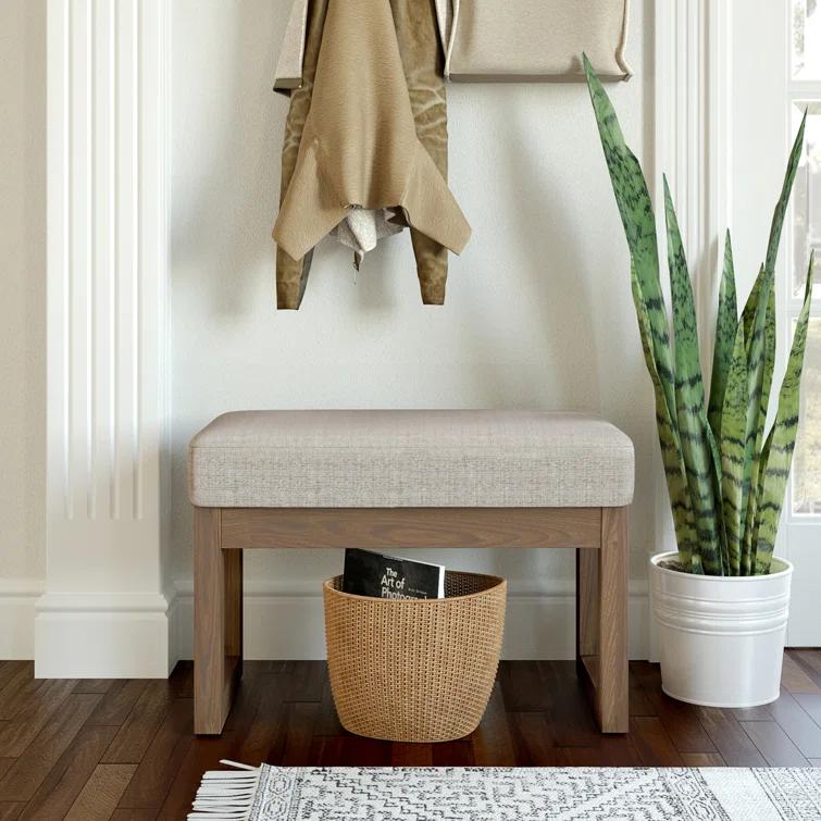 Simpli Home Milltown Ottoman Bench with Upholstered Seat and Solid Wood Frame