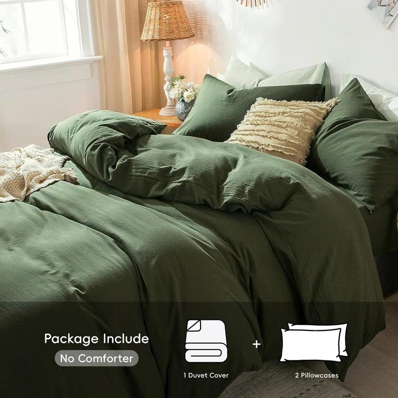 MOOMEE 100% Washed Cotton Linen Like Textured Duvet Cover Set