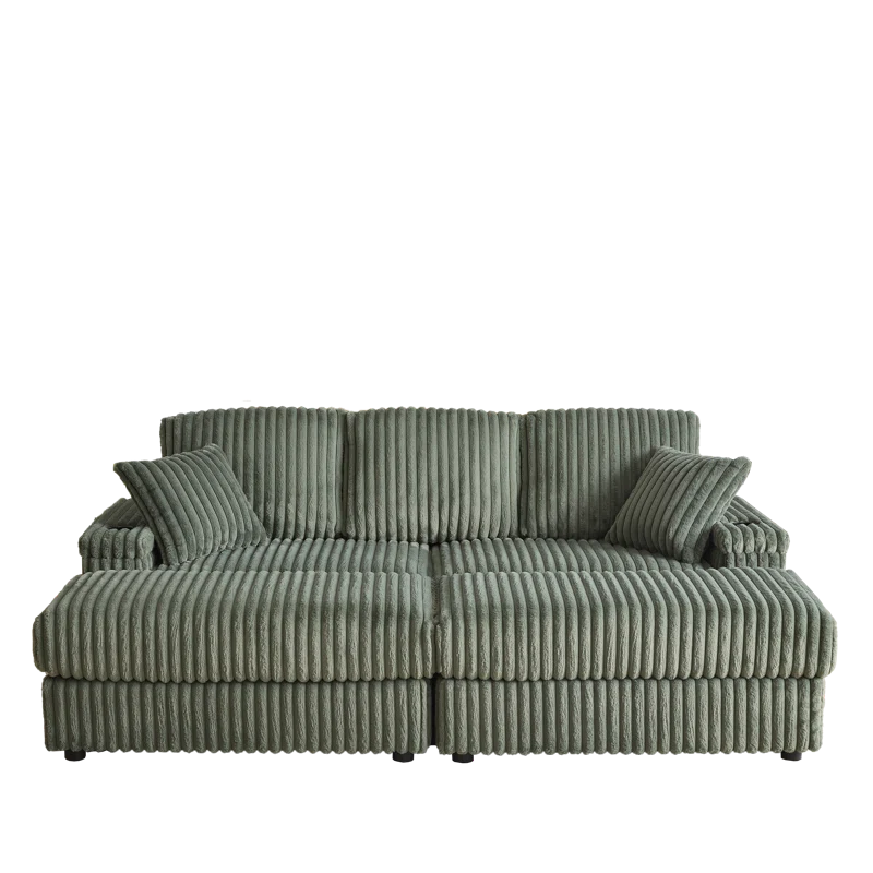 Latitude Run® 84 Corduroy 3-Seater Sofa With 3 Back Pillows ,2 Toss Pillows , A Ottoman ,2Storage Spaces And Cup-Holding Grooves Comfy Sofa- Deep Seat Couch