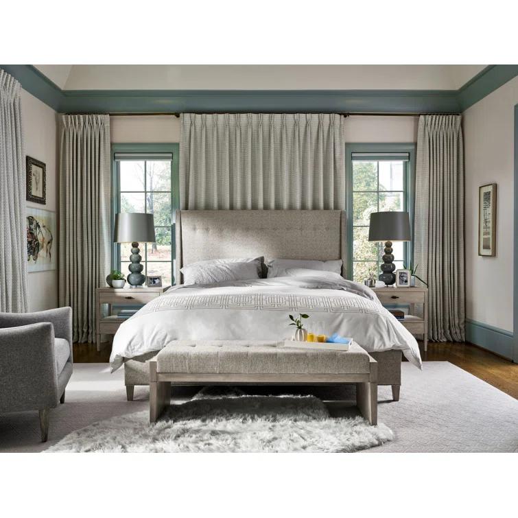 Beige King Upholstered Panel Bed with Tufted Headboard