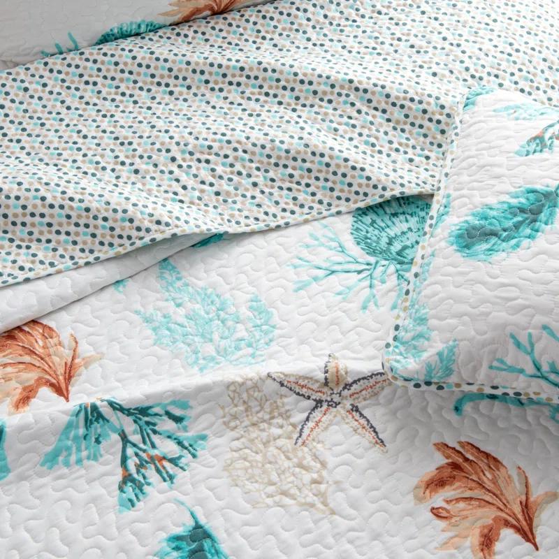 FreshFolds Bright Watercolor Coral Print Quilt Set with Shams