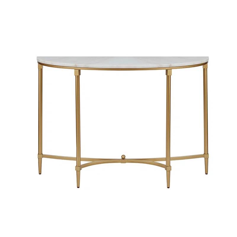 Bordeaux Marble Top Half-Moon Gold Metal Console Table