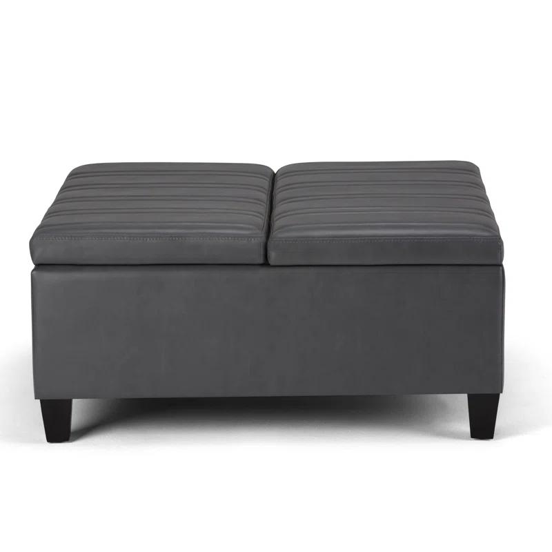 Simpli Home Ellis 36"W Upholstered Square Coffee Table Storage Ottoman with Split Lift Top