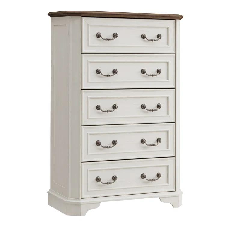 Laurel Foundry Modern Farmhouse® Theron Farmhouse 5 Drawer Bedroom Dresser, Wood Tall Chest of Drawers, Closet Storage for Bedroom