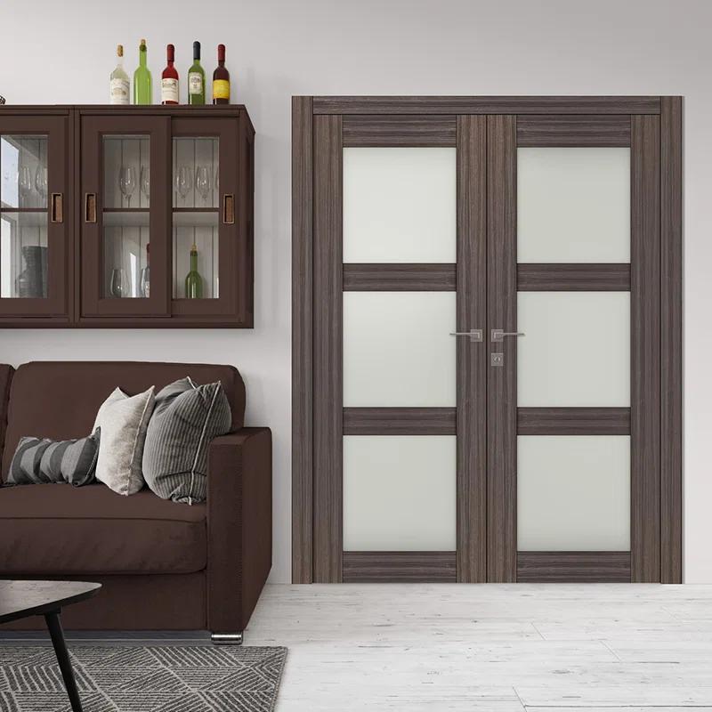 Belldinni Palladio 3 Lite Manufactured Wood and Frosted Glass Interior Double Prehung Door