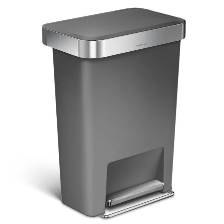 Simplehuman 45 Liter Rectangular Kitchen Trash Can with Liner Pocket, Grey Plastic