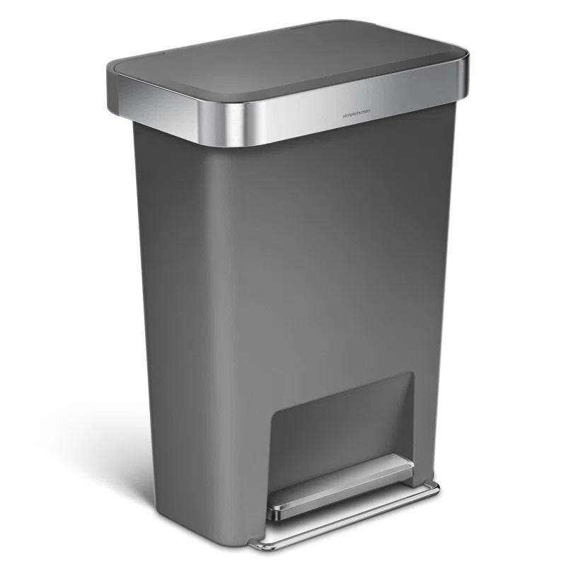 Simplehuman 45 Liter Rectangular Kitchen Trash Can with Liner Pocket, Grey Plastic