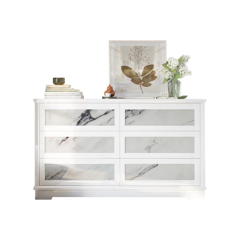 Alarriah 54" Natural Marble Highgloss 6 Drawer Dresser
