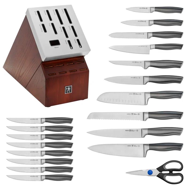 HENCKELS HENCKELS Graphite 20-Piece Self-Sharpening Knife Set with Block, Chef Knife, Paring Knife, Utility Knife, Bread Knife, Steak Knife, Brown