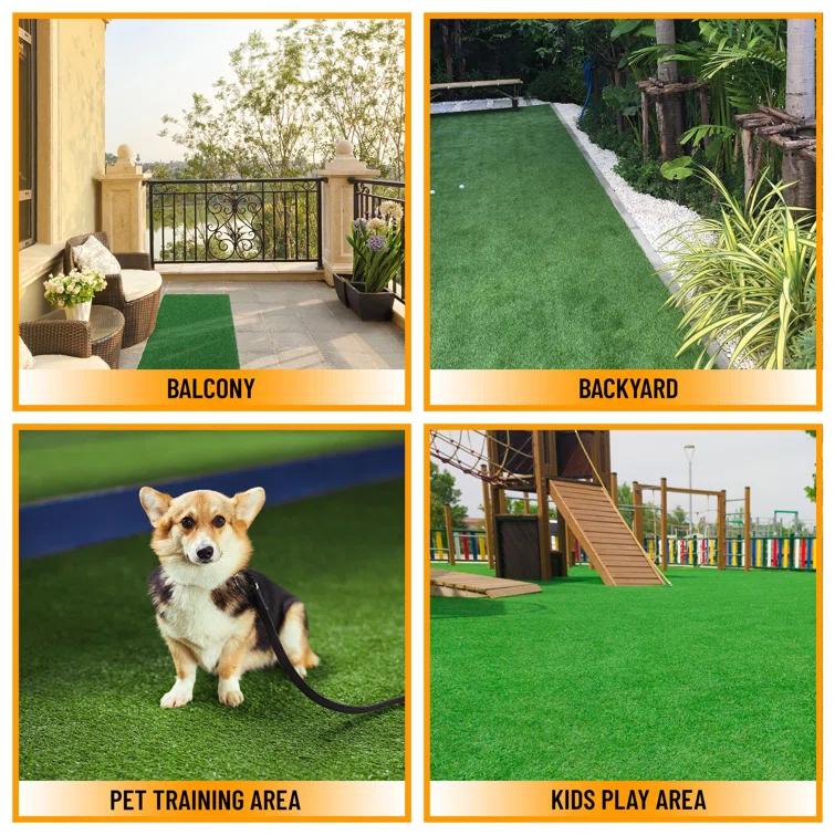 Ottomanson Grass Waterproof Indoor/Outdoor Realistic Feel Artificial Grass Turf Rugs and Rolls Customized Size For Balcony, Patios