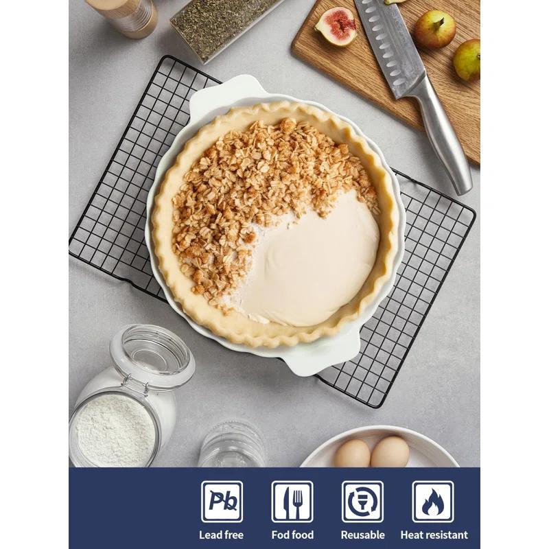 MASTER CRAFT WINDOW AND DOOR Ceramic Pie Pan For Baking,13Inch Round Baking Dish With Double Handle,Pie Plate With Ruffled Edge-Microwave, Dishwasher, And Oven Safe