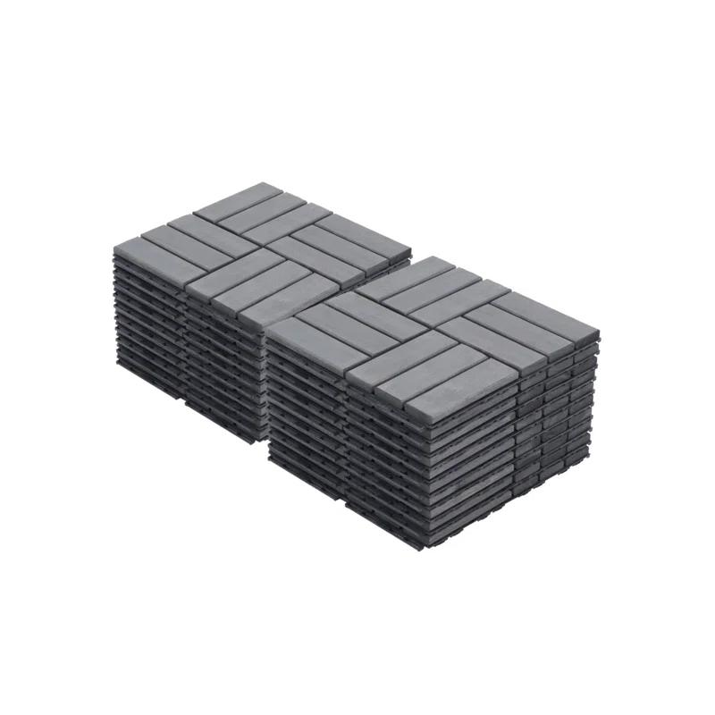 Go Peak Track 20 PCS Interlocking Deck Tiles Checker Pattern, 12" X 12" Square Light Gray Acacia Hardwood Outdoor Flooring For Patio, Bancony, Pool Side,...