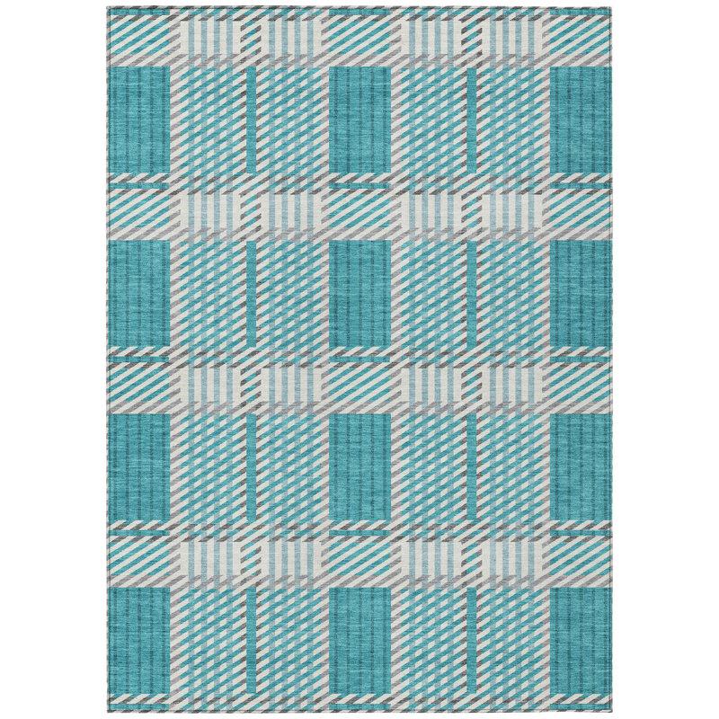 Machine Washable Indoor/Outdoor Chayden ACN1000 Teal Rug