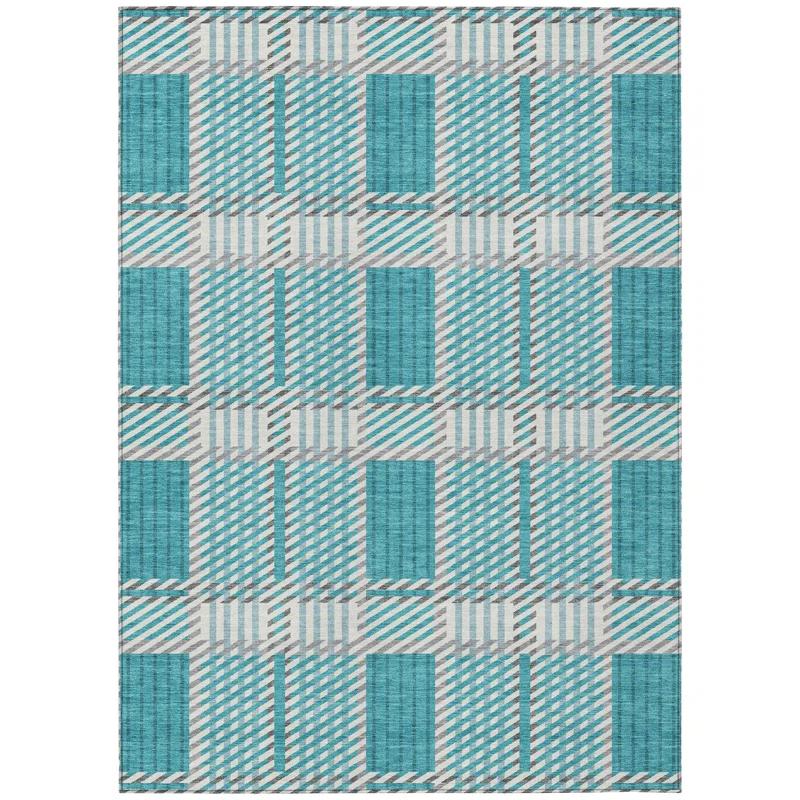 Machine Washable Indoor/Outdoor Chayden ACN1000 Teal Rug
